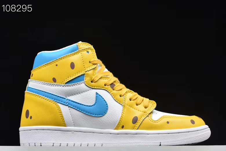 2019 Air Jordan 1 SpongeBob Yellow White Jade Shoes